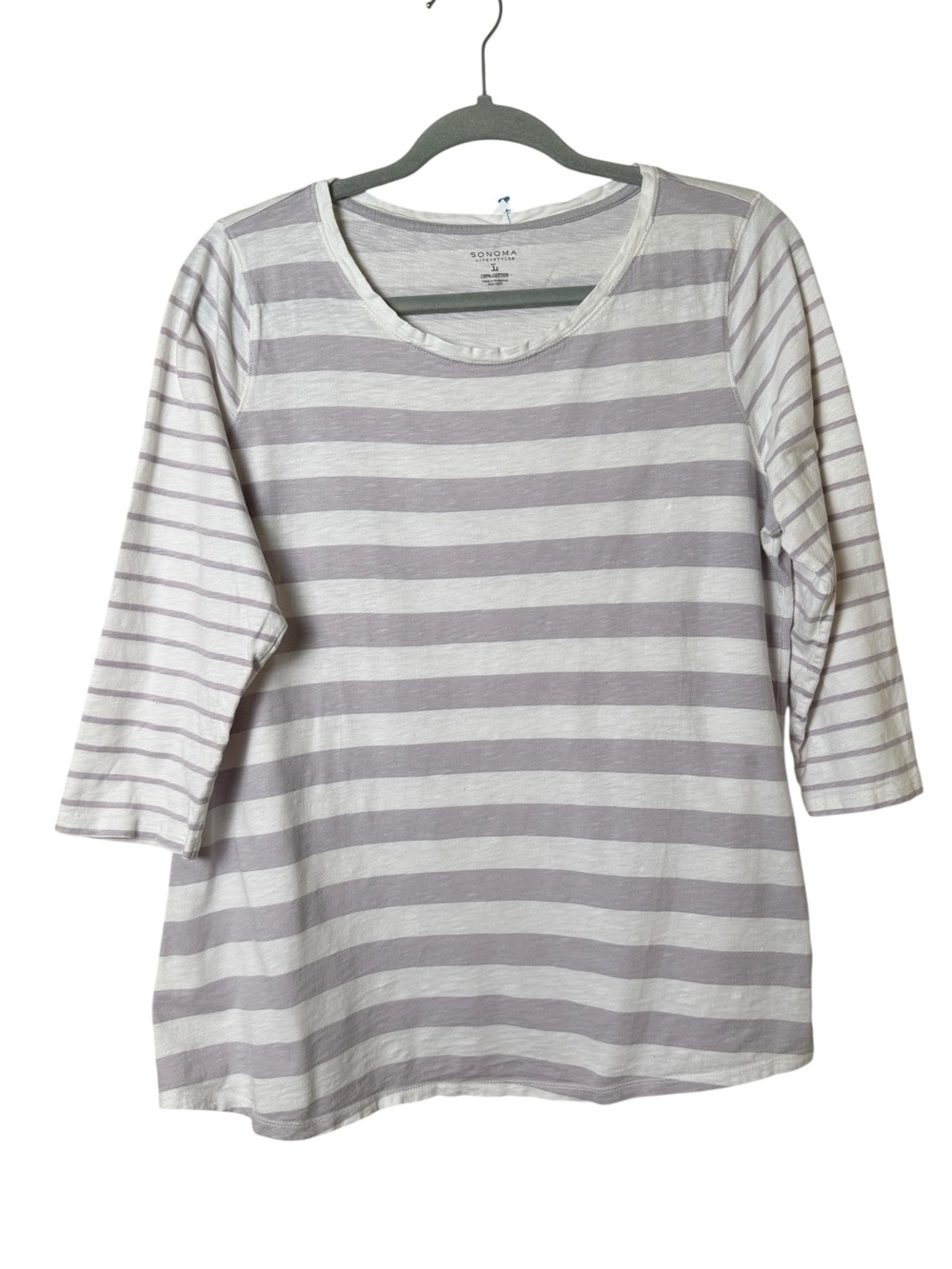 Sonoma Large Scoop Neck Long Sleeve Tee - Light Purple & White Stripes